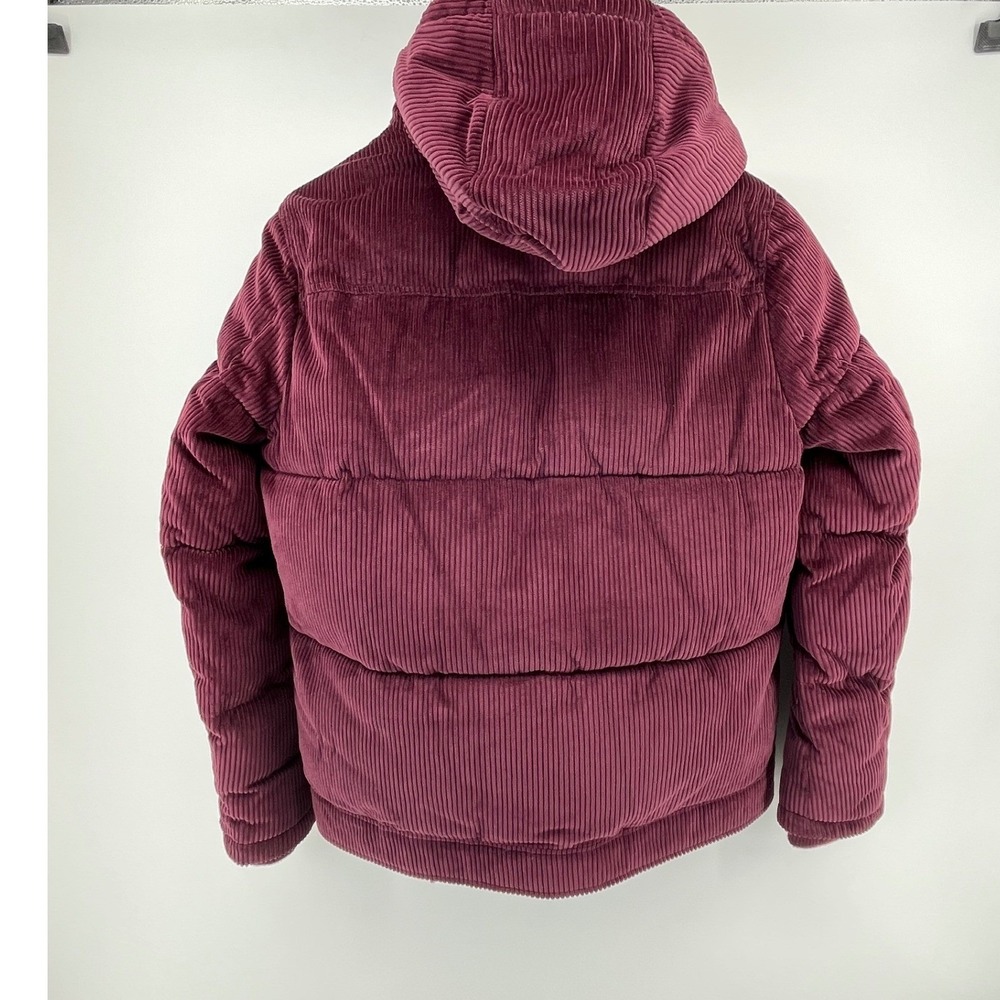 Levi Strauss Corduroy Puffer Jacket Mens Medium Burgundy Hooded Sherpa LM2RC416 - Picture 2 of 8
